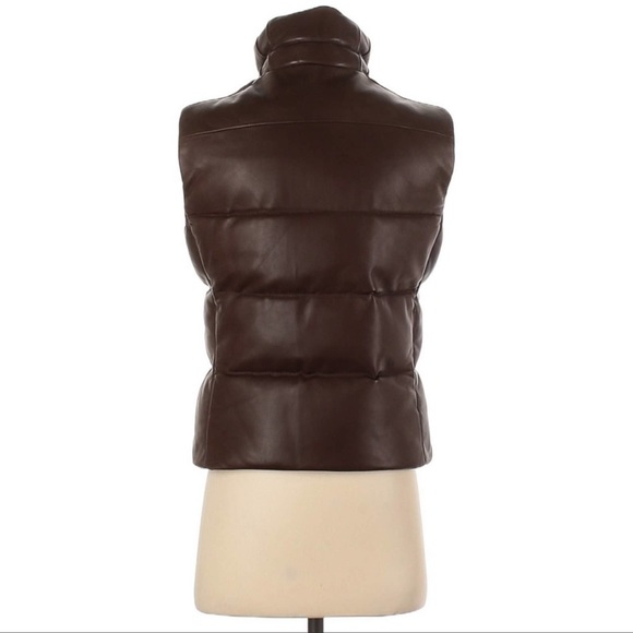 RALPH LAUREN RLX lambskin chocolate brown leather down puffer bubble vest Size M - Picture 3 of 4